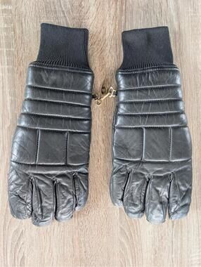 Vintage GRANDOE Black Leather Winter Gloves Men's Size XL
